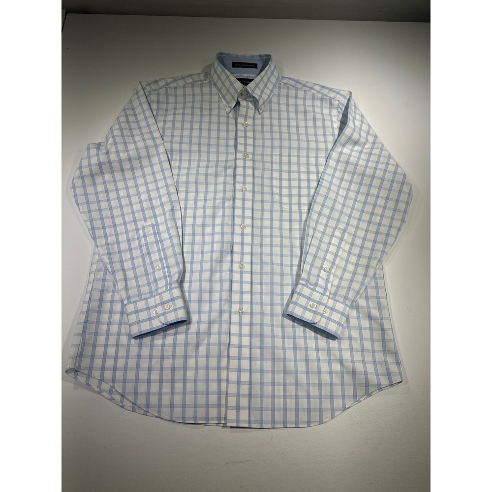 Paul Fredrick Dress Shirt Mens 16 x 32 Tailored Fit Blue White Check Non-Iron